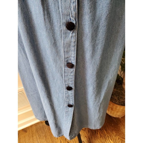 Vintage Fads Solid Blue 100% Cotton Collared Long Sleeve Casual Maxi Dress 12 - Picture 4 of 12